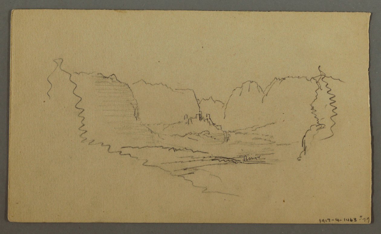 Tekening, Bergtoppen, heiligdom langs de weg, augustus 1868 door Frederic Edwin Church