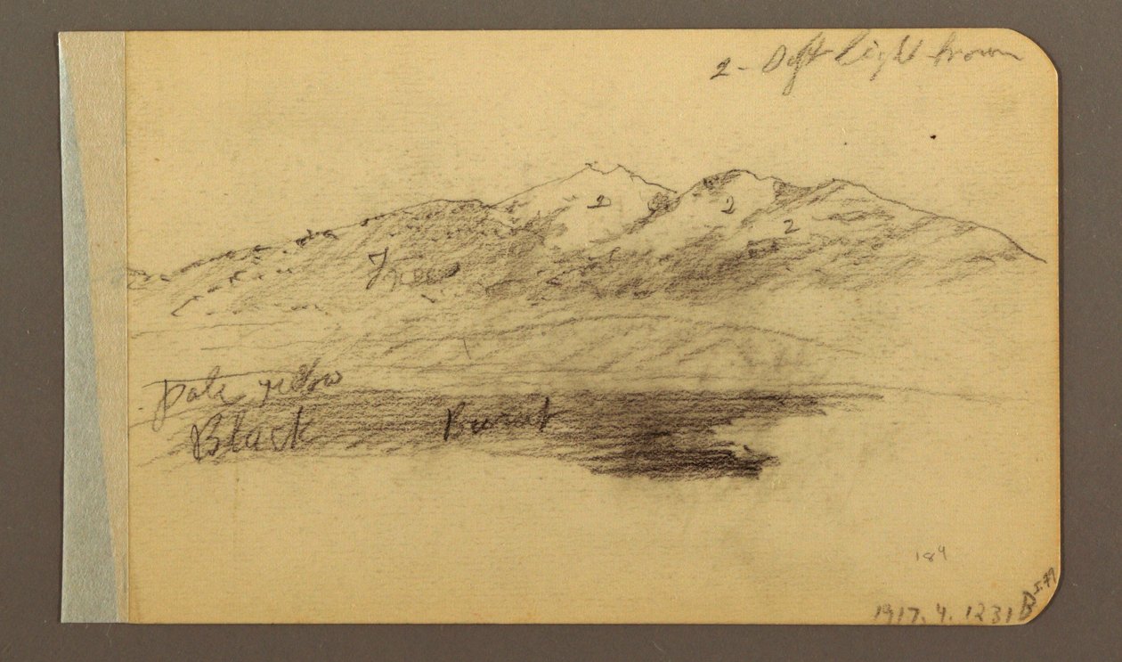 Tekening, Bergketen; Verso: Bergen, bewolkte lucht, 1889 door Frederic Edwin Church
