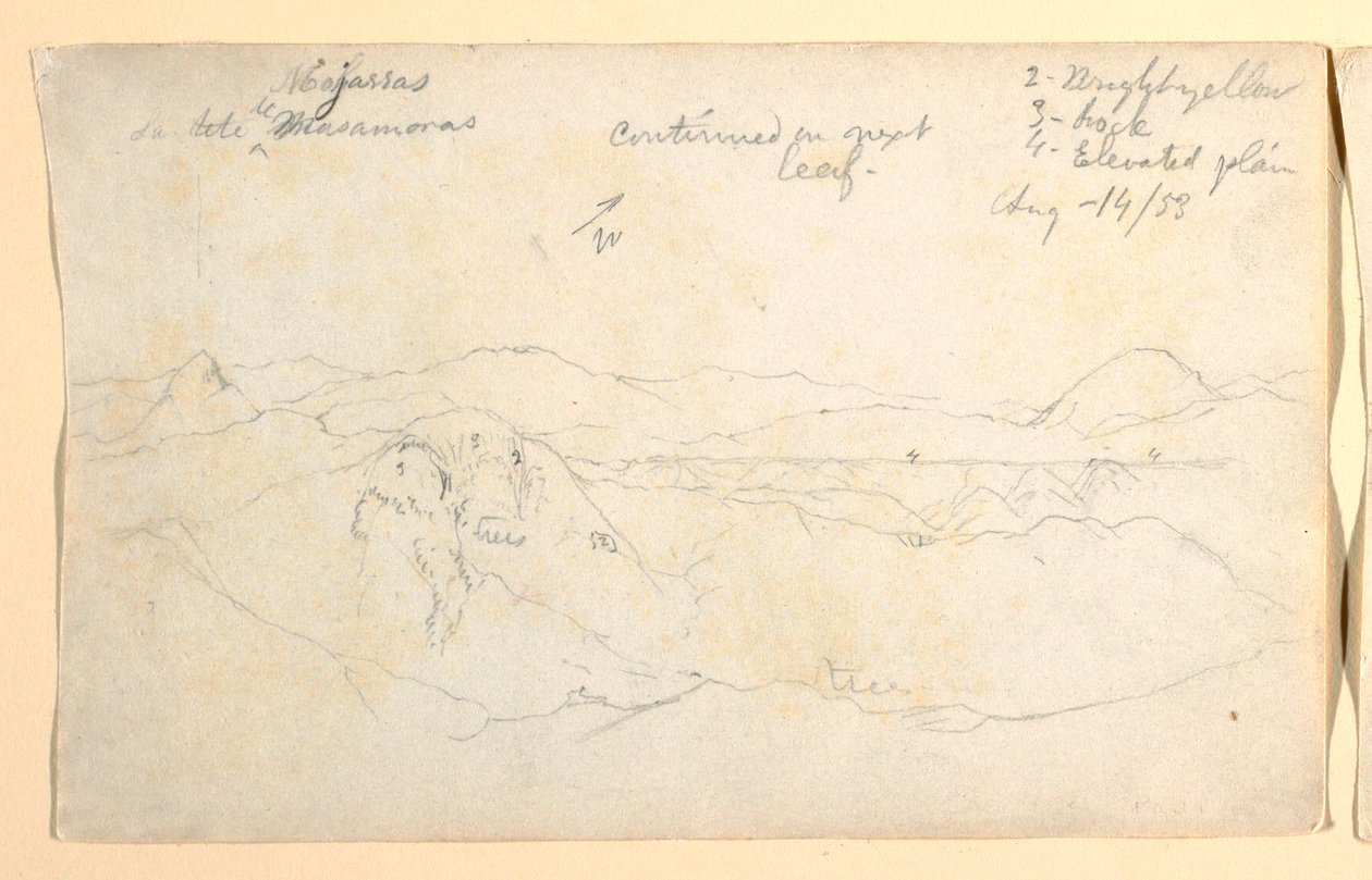 Tekening, Berglandschap, Colombia, 14 augustus 1853 door Frederic Edwin Church