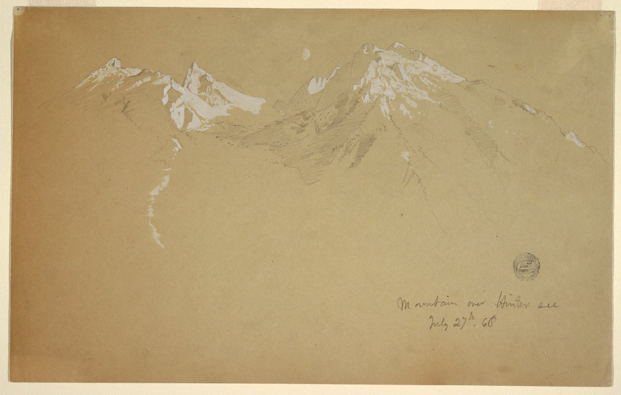 Tekening, "Berg boven Hintersee," bij Berchtesgaden, Beieren, 27 juli 1868 door Frederic Edwin Church