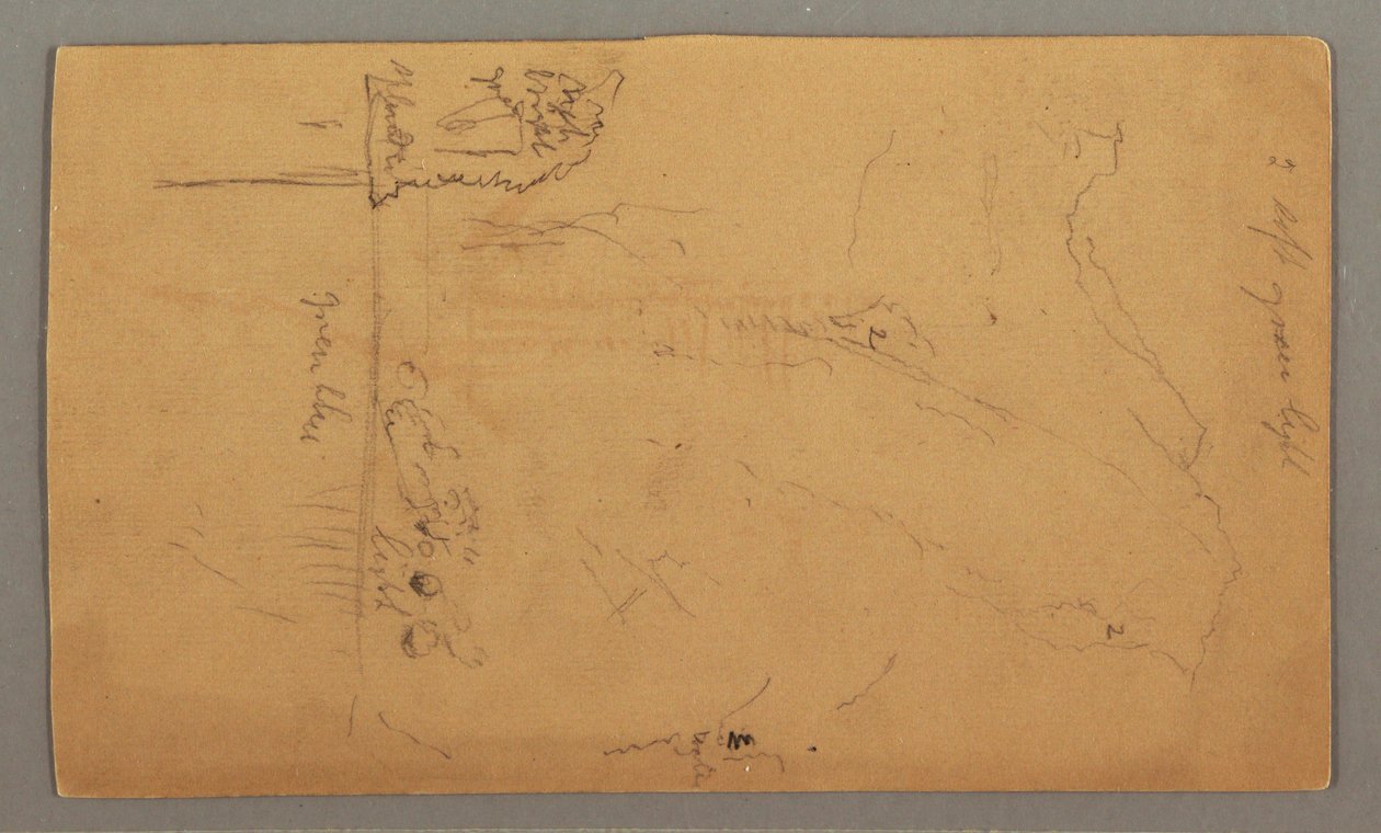 Tekening, Mountains Rising Above Lake, juli mogelijk 1868 door Frederic Edwin Church