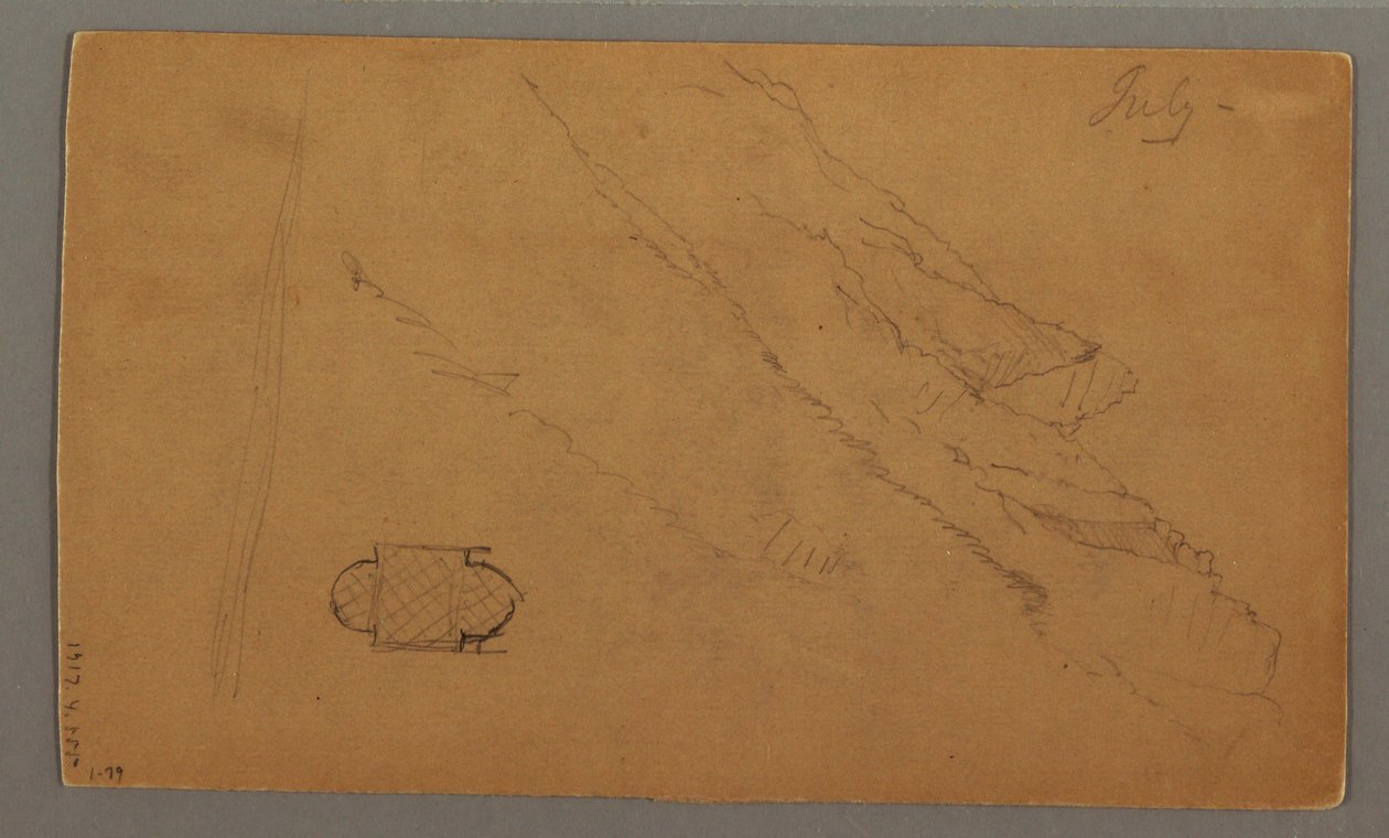 Tekening, Mountains Rising Above Lake, juli mogelijk 1868 door Frederic Edwin Church