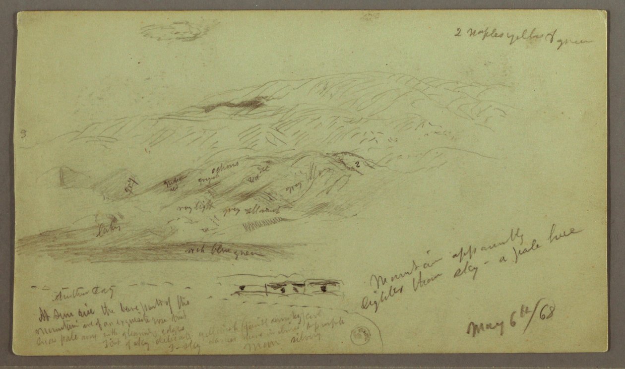 Tekening, Studie berghelling, 6 mei 1868 door Frederic Edwin Church