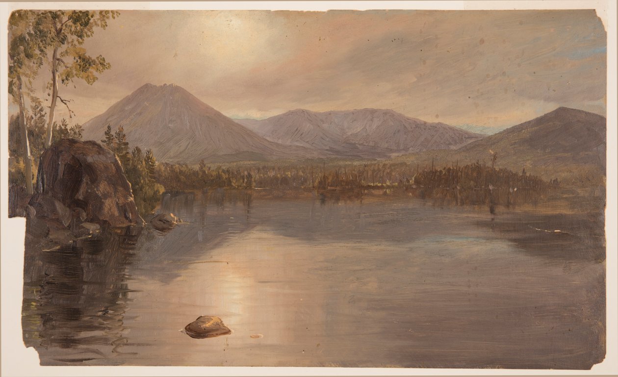 Tekening, Mounts Katahdin en Turner vanaf Lake Katahdin, Maine, 1855-60 door Frederic Edwin Church