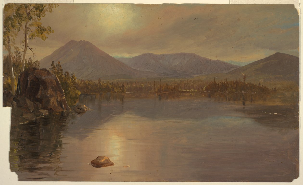 Tekening, Mounts Katahdin en Turner vanaf Lake Katahdin, Maine, 1855-60 door Frederic Edwin Church