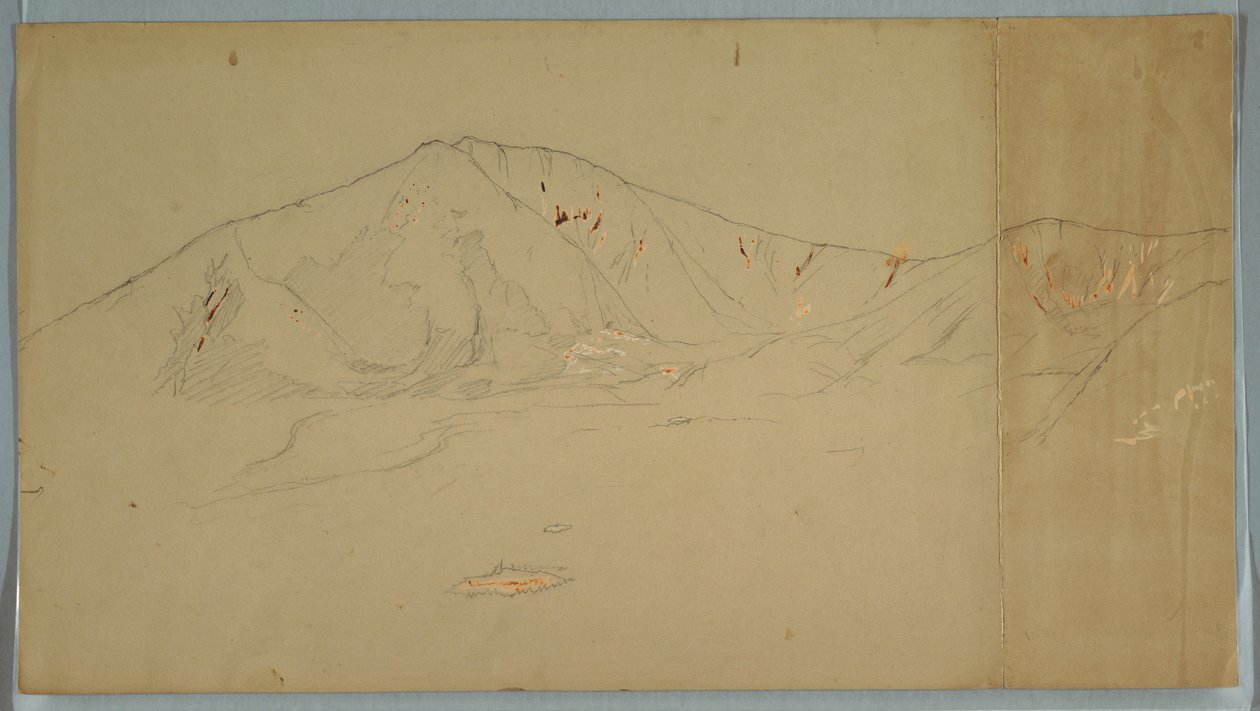 Tekening, Mt. Katahdin vanuit het zuidoosten; Verso: Mt. Katadhin, 1876-78 door Frederic Edwin Church