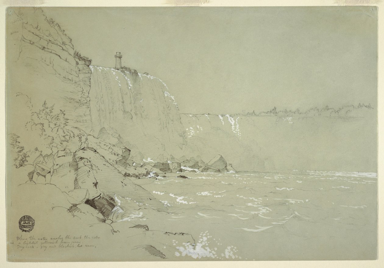 Tekening, Niagara watervallen met de Terrapin Tower, 1856 door Frederic Edwin Church
