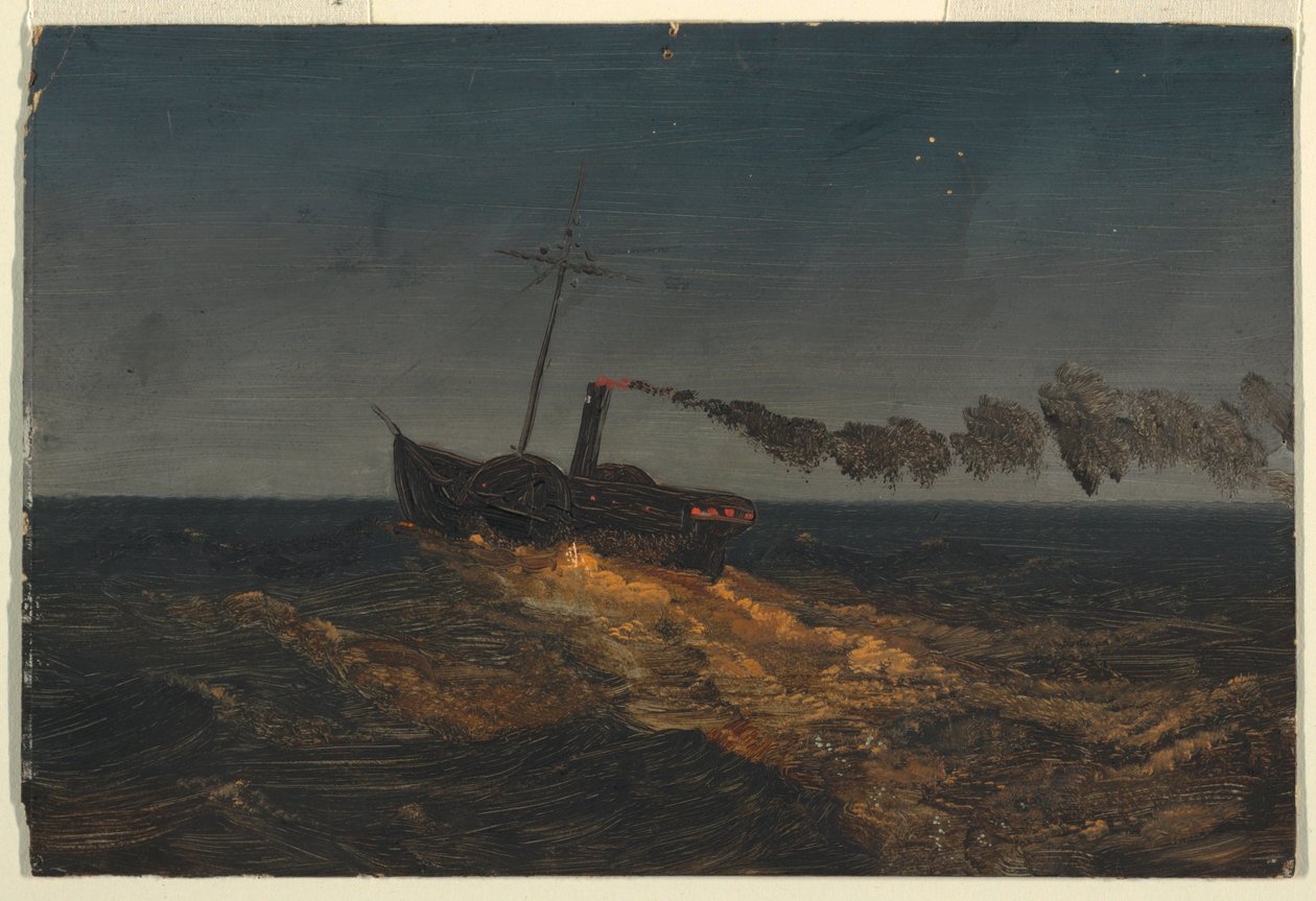 Tekening, Raderstoomboot in de schemering, ca. 1853 door Frederic Edwin Church