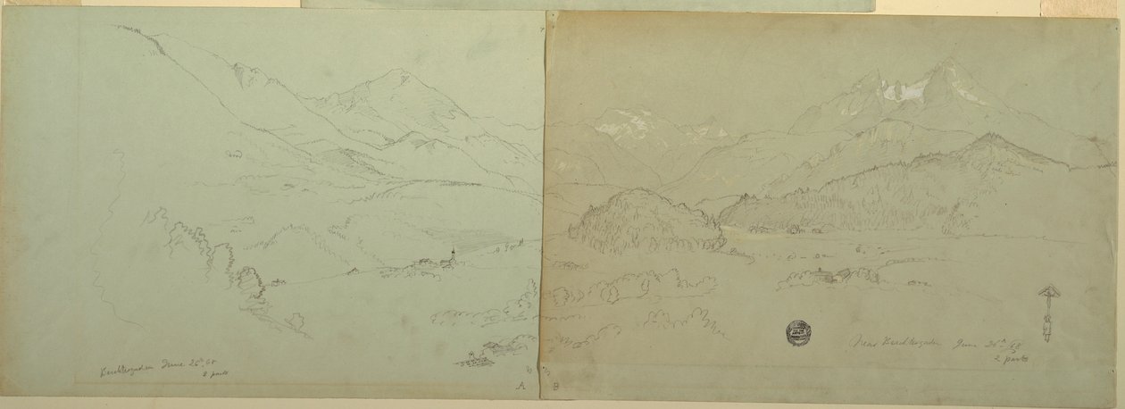 Tekening, panoramisch uitzicht op Unter-Schönau, 1868 door Frederic Edwin Church