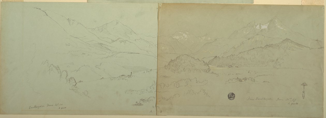 Tekening, panoramisch uitzicht op Unter-Schönau, 1868 door Frederic Edwin Church