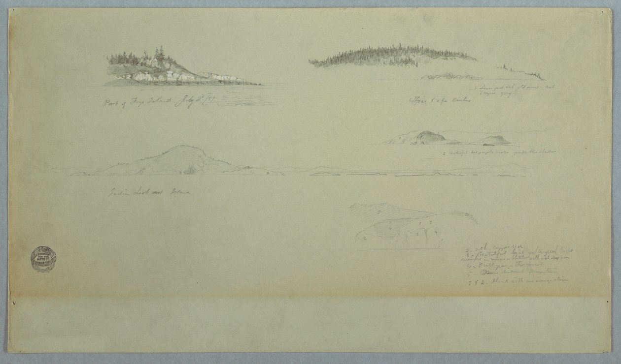 Tekening, deel van Fogo eiland, Indiaanse blik, 2 juli 1859 door Frederic Edwin Church