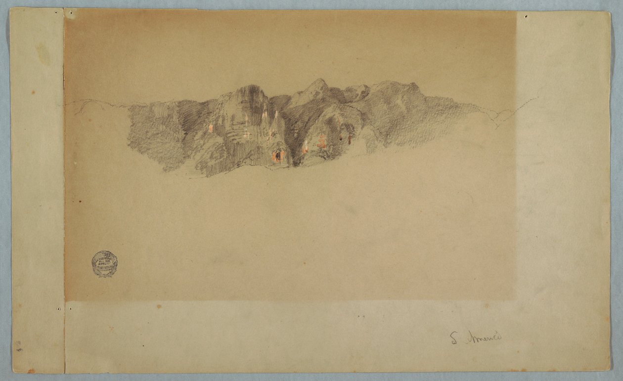 Tekening, Deel van een bergketen, waarschijnlijk Ecuador of Colombia, 1853 of 1857 door Frederic Edwin Church