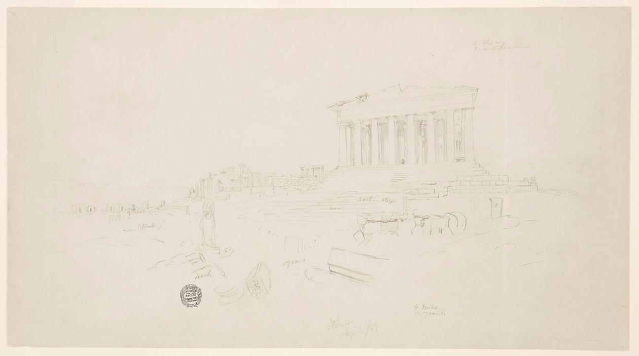 Tekening, Parthenon en Erectheion, Athene, april 1869 door Frederic Edwin Church