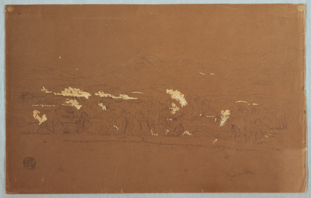 Tekening, Gedeeltelijk uitzicht op Guaranda, Ecuador, 3 juni 1857 door Frederic Edwin Church