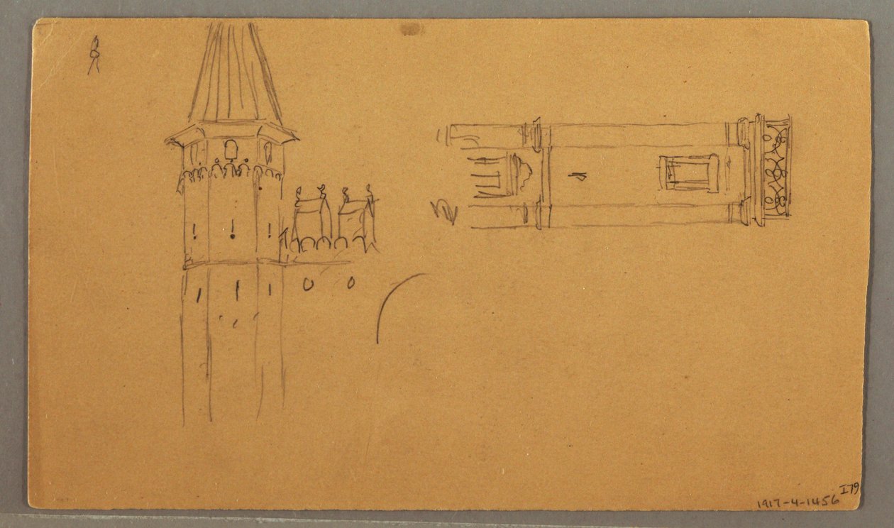 Tekening, vlakten, architectuurstudies, 4 juni 1868 door Frederic Edwin Church