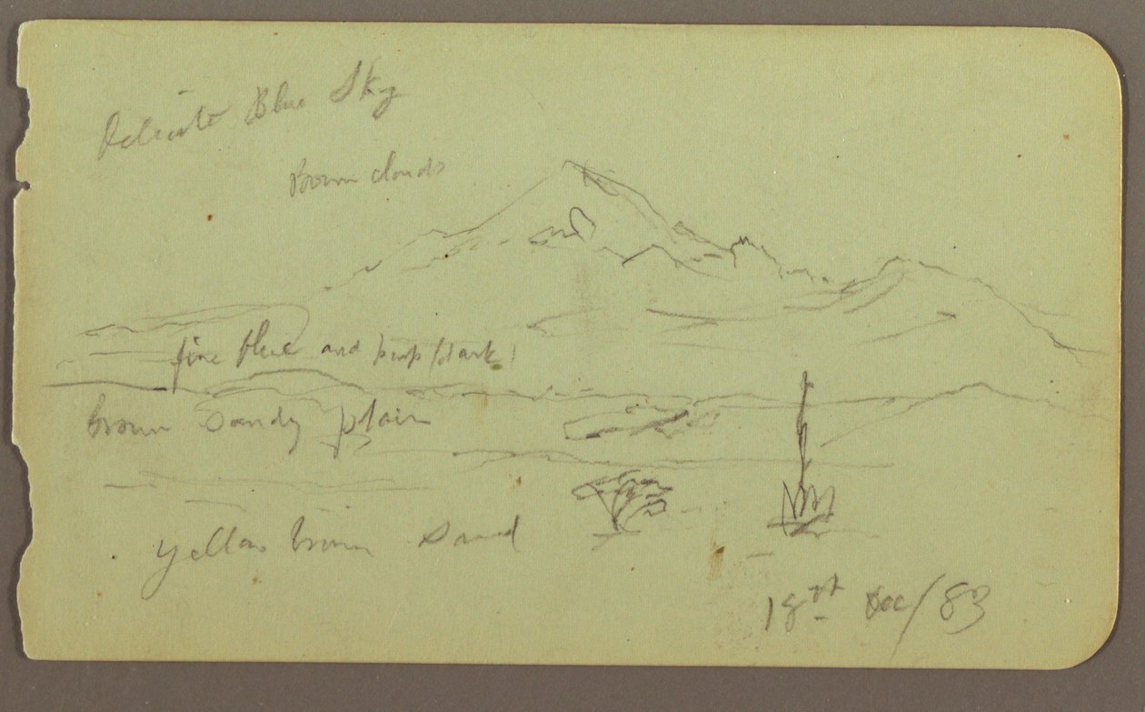 Tekening, Popocatapel; Verso: Fries op Texcoco Hotel, 18 december 1883 door Frederic Edwin Church