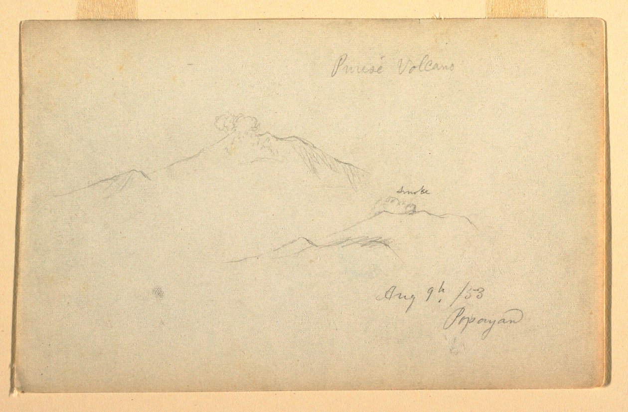 Tekening, Purese vulkaan gezien vanuit Popayan, Colombia, 9 augustus 1853 door Frederic Edwin Church