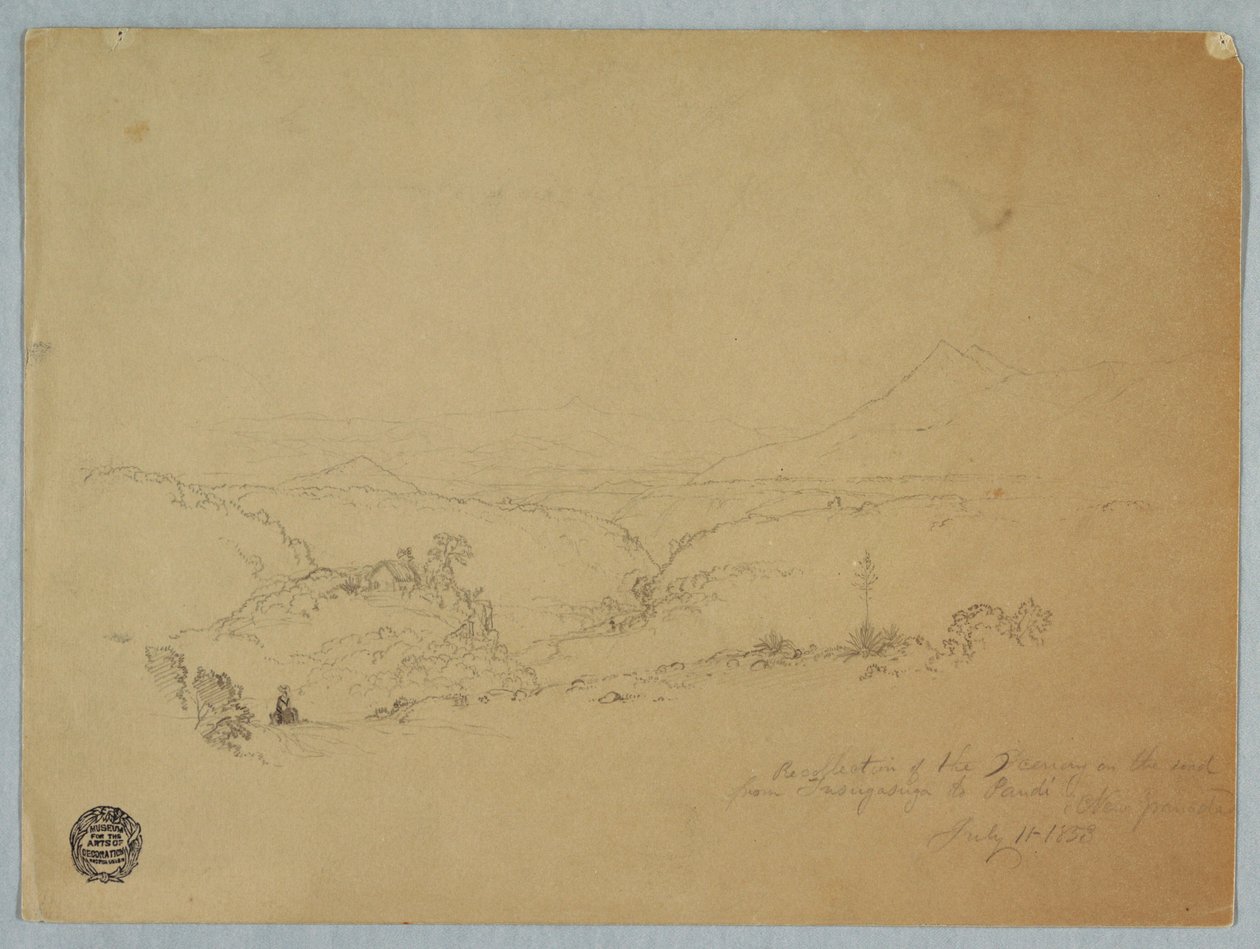 Tekening, Herinnering aan het landschap op de weg van Fusugasuga naar Pandi, New Granda, Colombia, 11 juli 1853 door Frederic Edwin Church