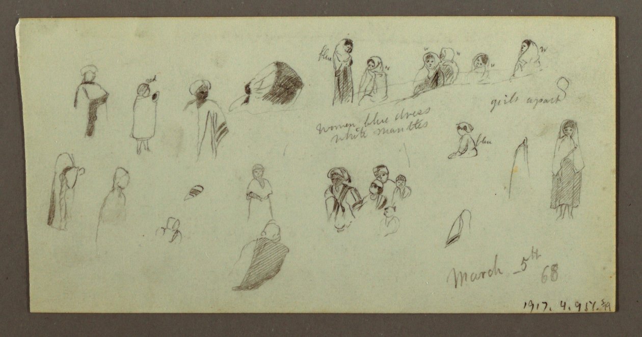 Tekening, daken met uitzicht op zee, deuropening van een huis, 7 maart 1868 door Frederic Edwin Church