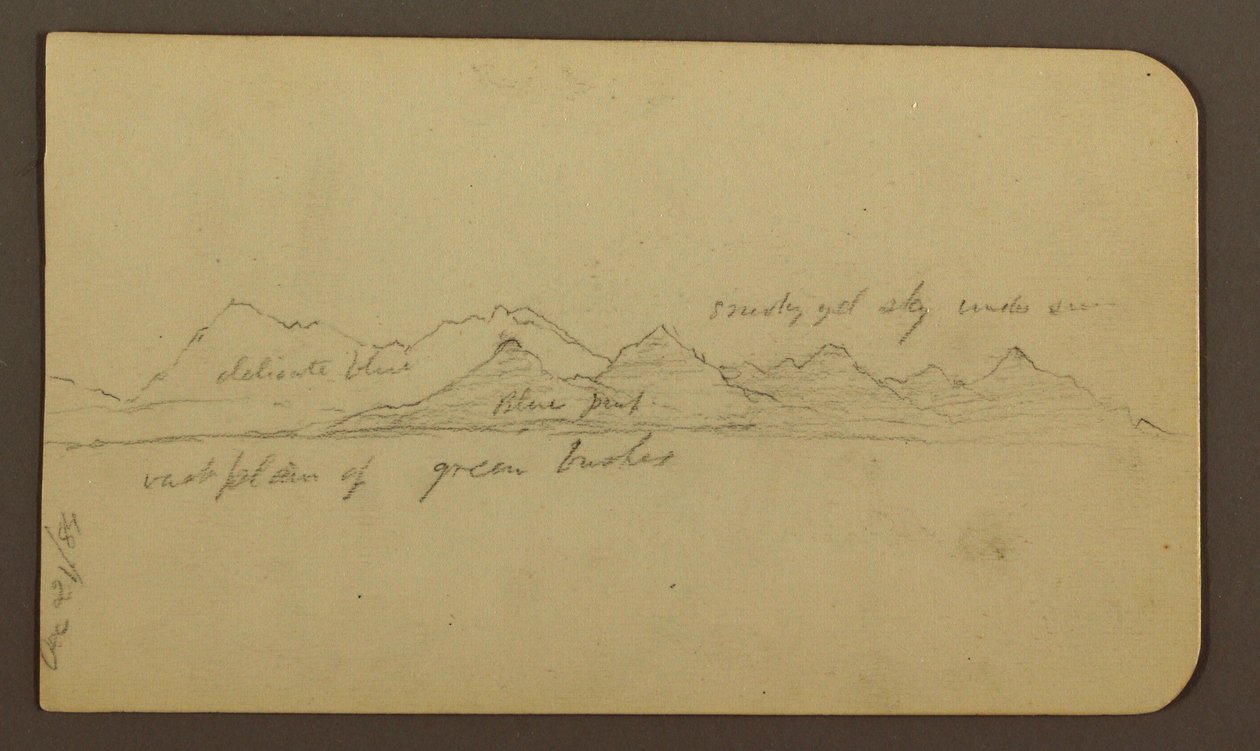 Tekening, Ruige berg over een vlakte; Verso: figuren, landschap, 12 december 1884 door Frederic Edwin Church