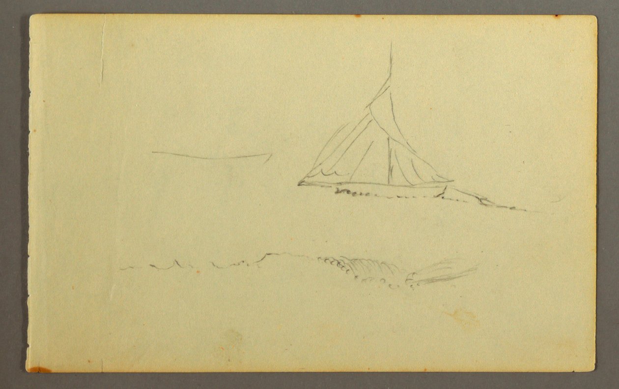 Tekening, Zeilboot gezien vanaf bakboord, 1845 door Frederic Edwin Church