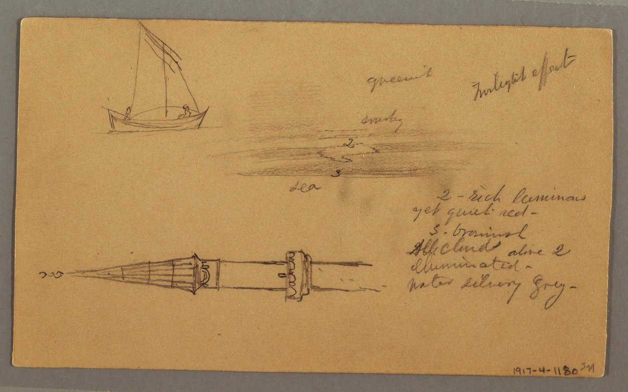 Tekening, Zeilschip, Bergachtige kust, Eilanden, 29 mei 1868 door Frederic Edwin Church