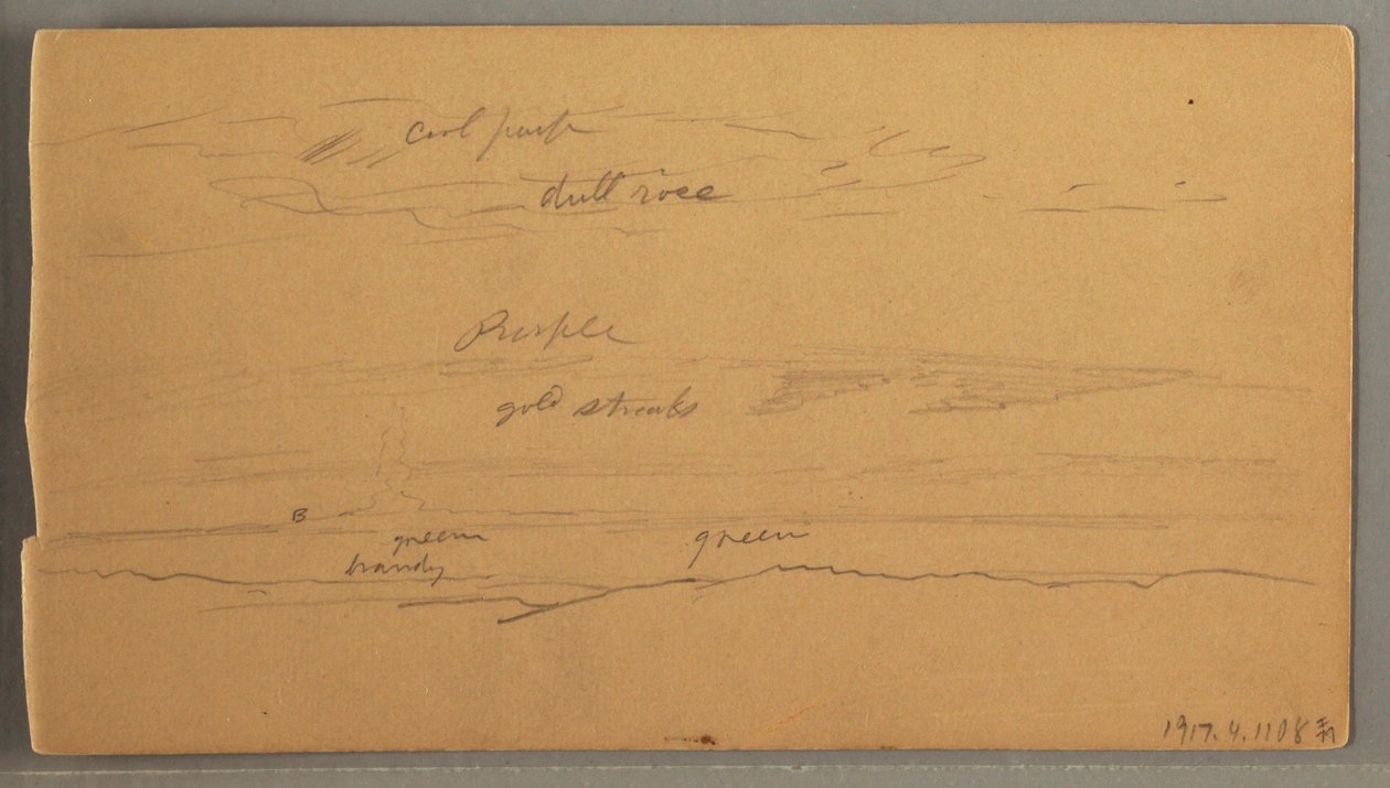 Tekening, Scherpe bergtoppen, bewolkte lucht, juni 1874 door Frederic Edwin Church