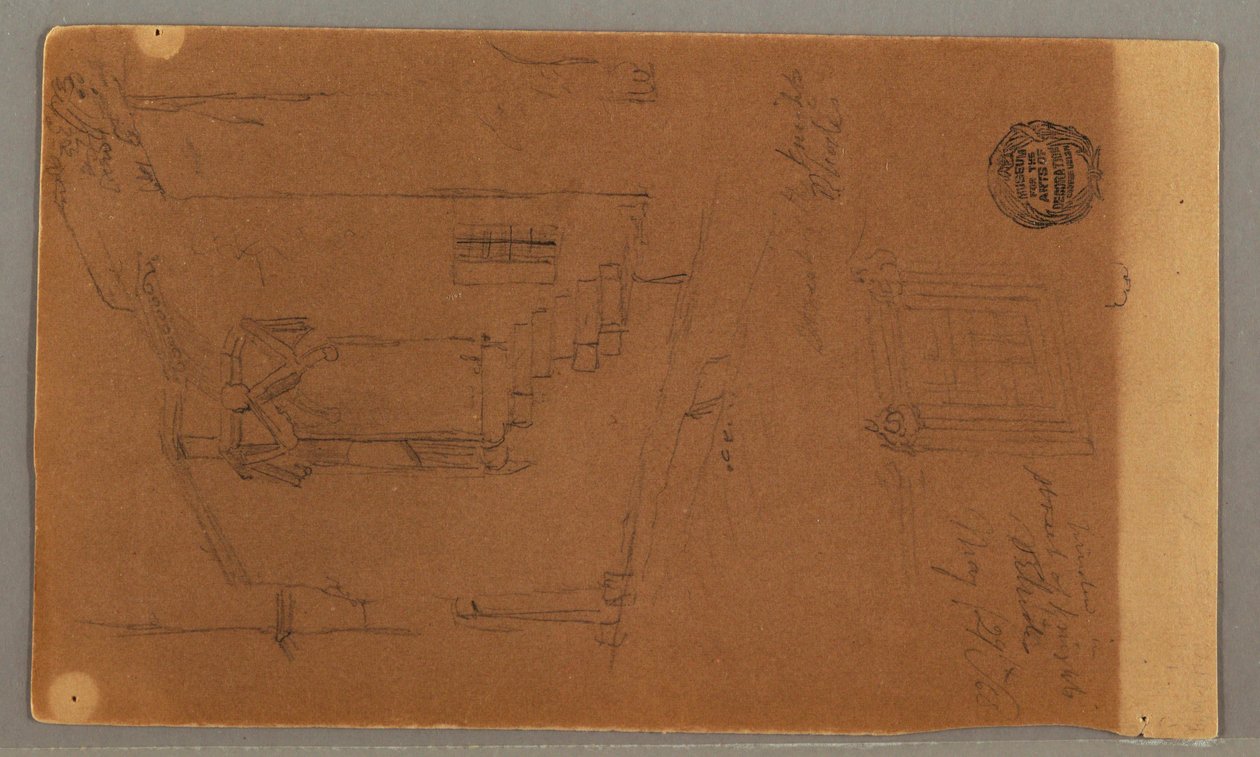 Tekening, zijaanzicht van gebouw, raam, 29 mei 1868 door Frederic Edwin Church
