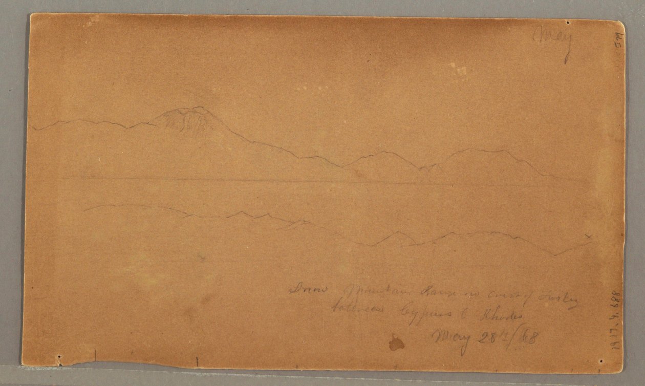 Tekening, zijaanzicht van gebouw, raam, 29 mei 1868 door Frederic Edwin Church
