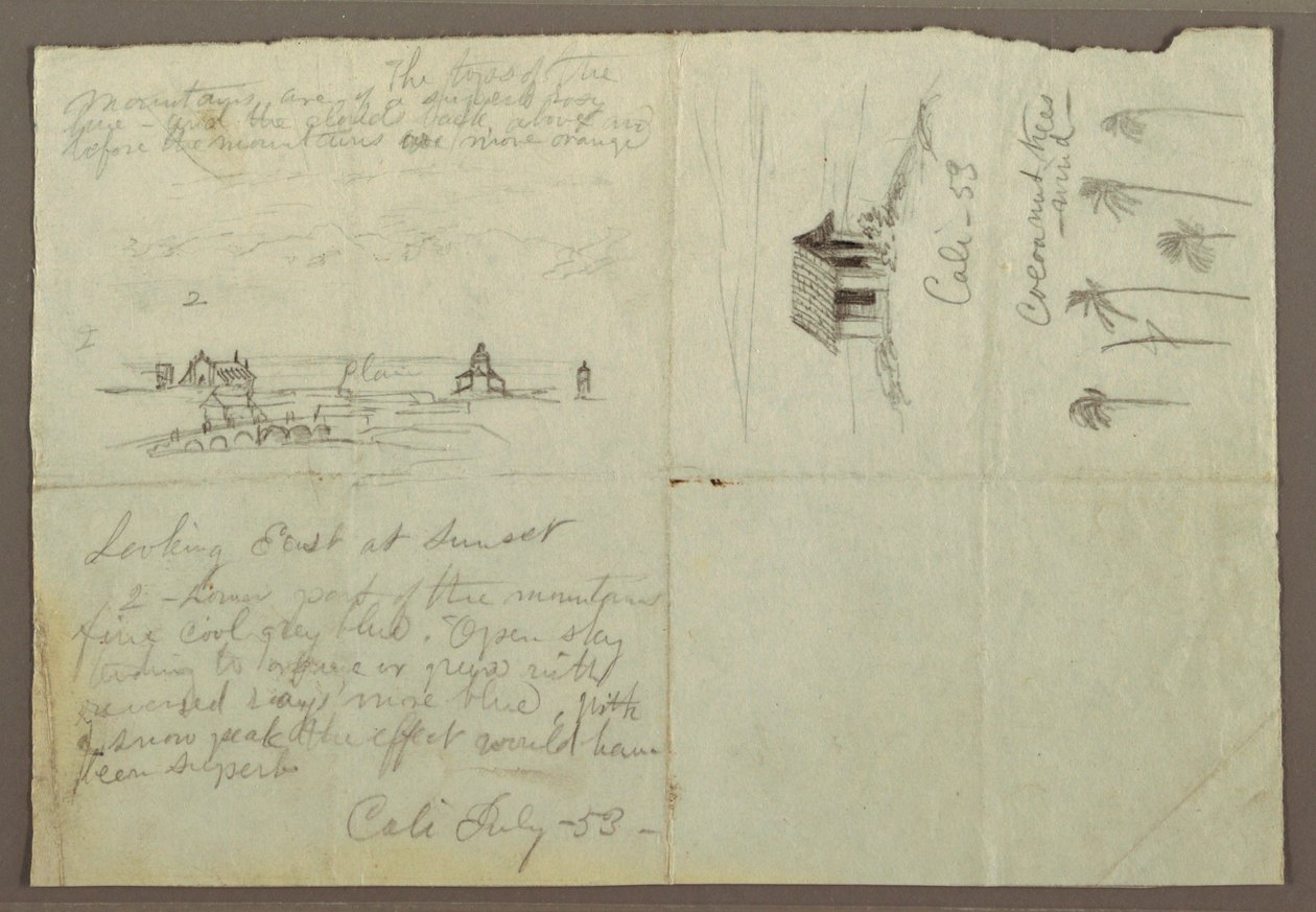 Tekening, Schetsen van Calé, Colombia, juli 1853 door Frederic Edwin Church