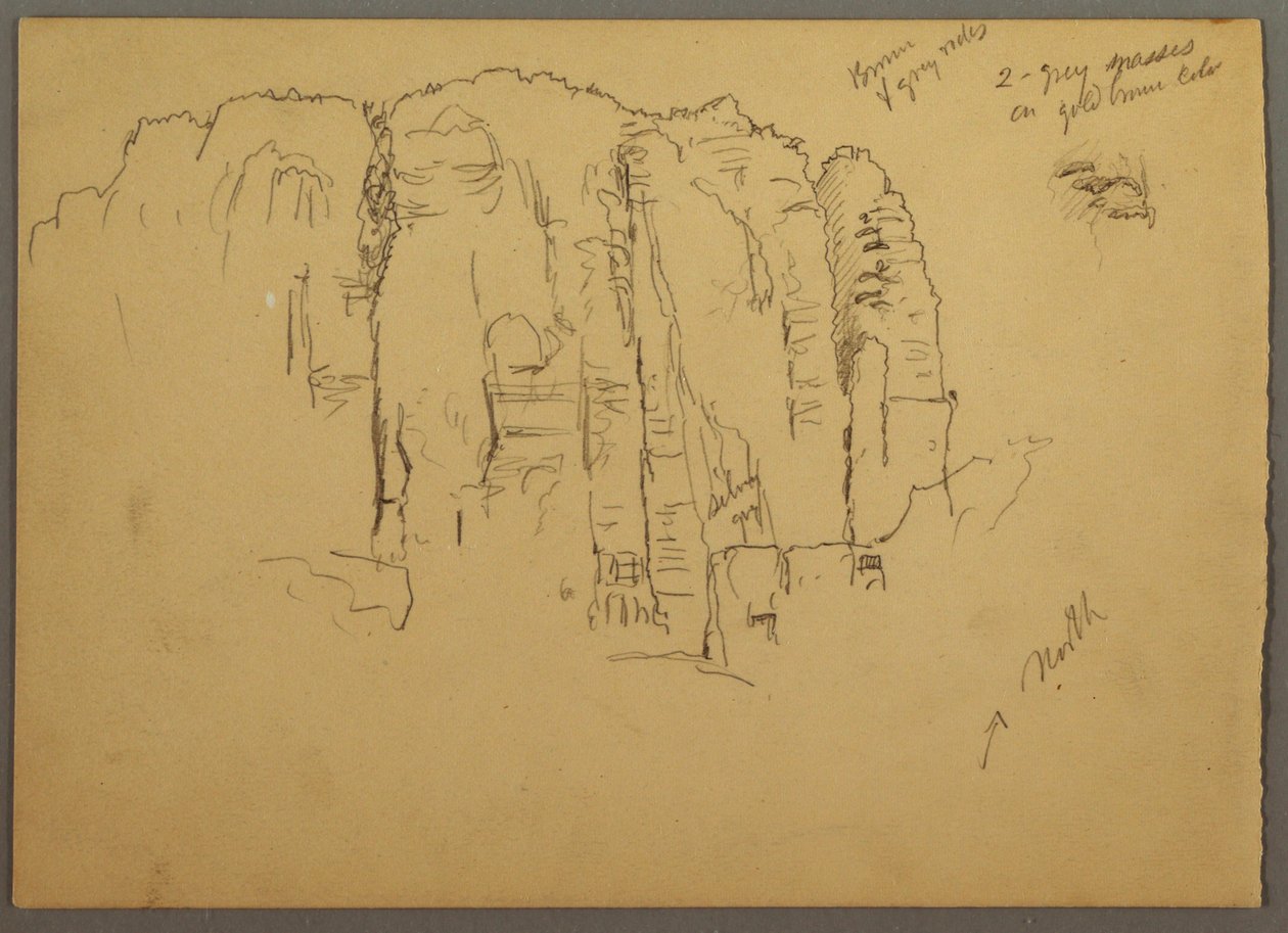 Tekening, Schetsen van Petra, Jordanië, februari 1868 door Frederic Edwin Church