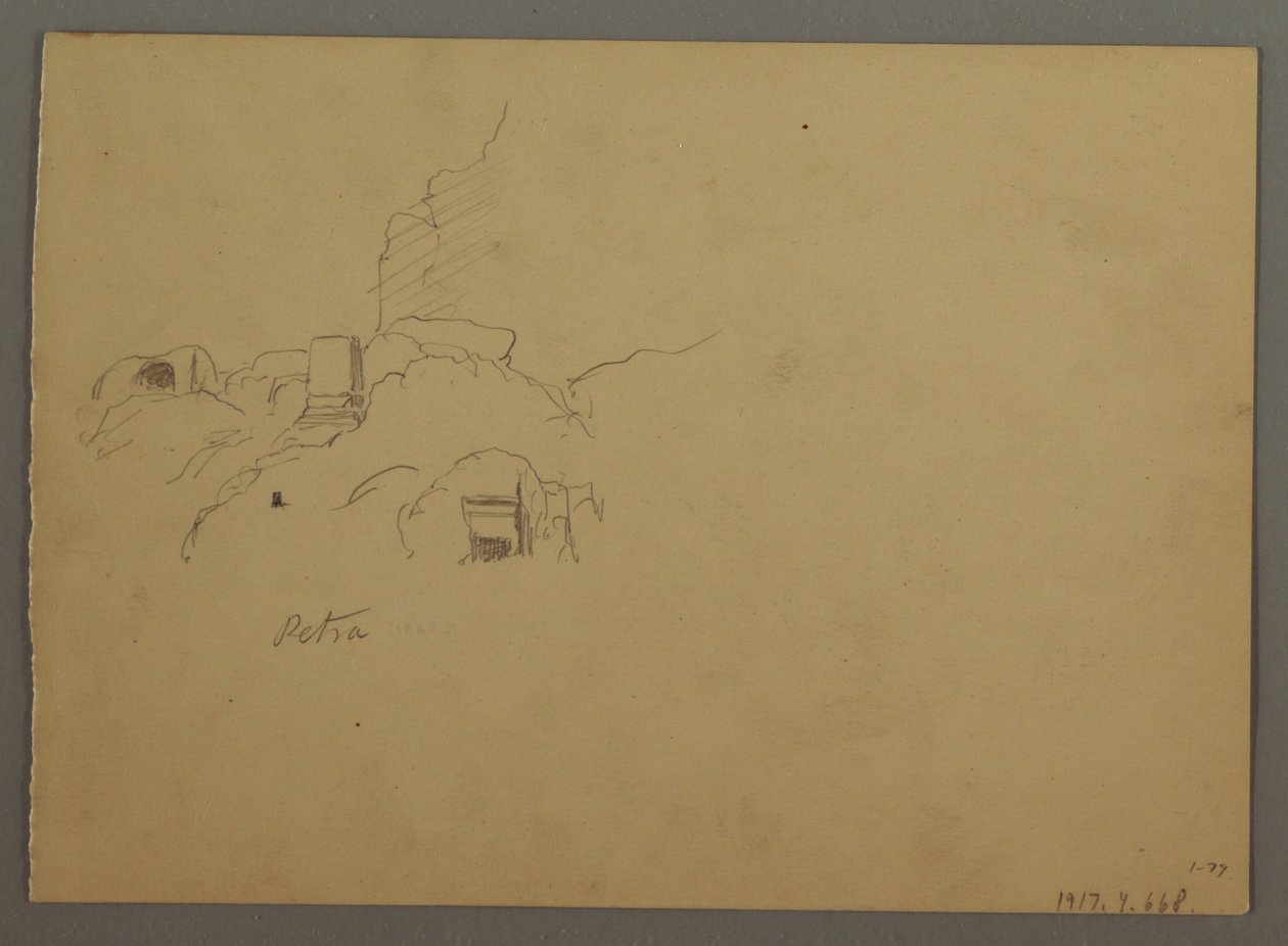 Tekening, Schetsen van Petra, Jordanië, februari 1868 door Frederic Edwin Church