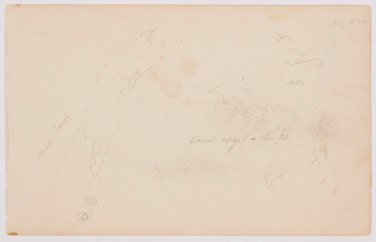 Tekening, Schetsen van wolken en dode berk, juli 1844 door Frederic Edwin Church