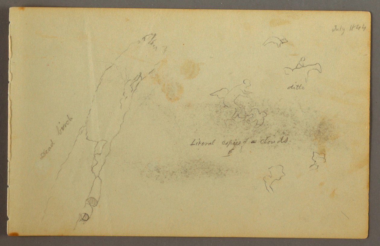 Tekening, Schetsen van wolken en dode berk, juli 1844 door Frederic Edwin Church