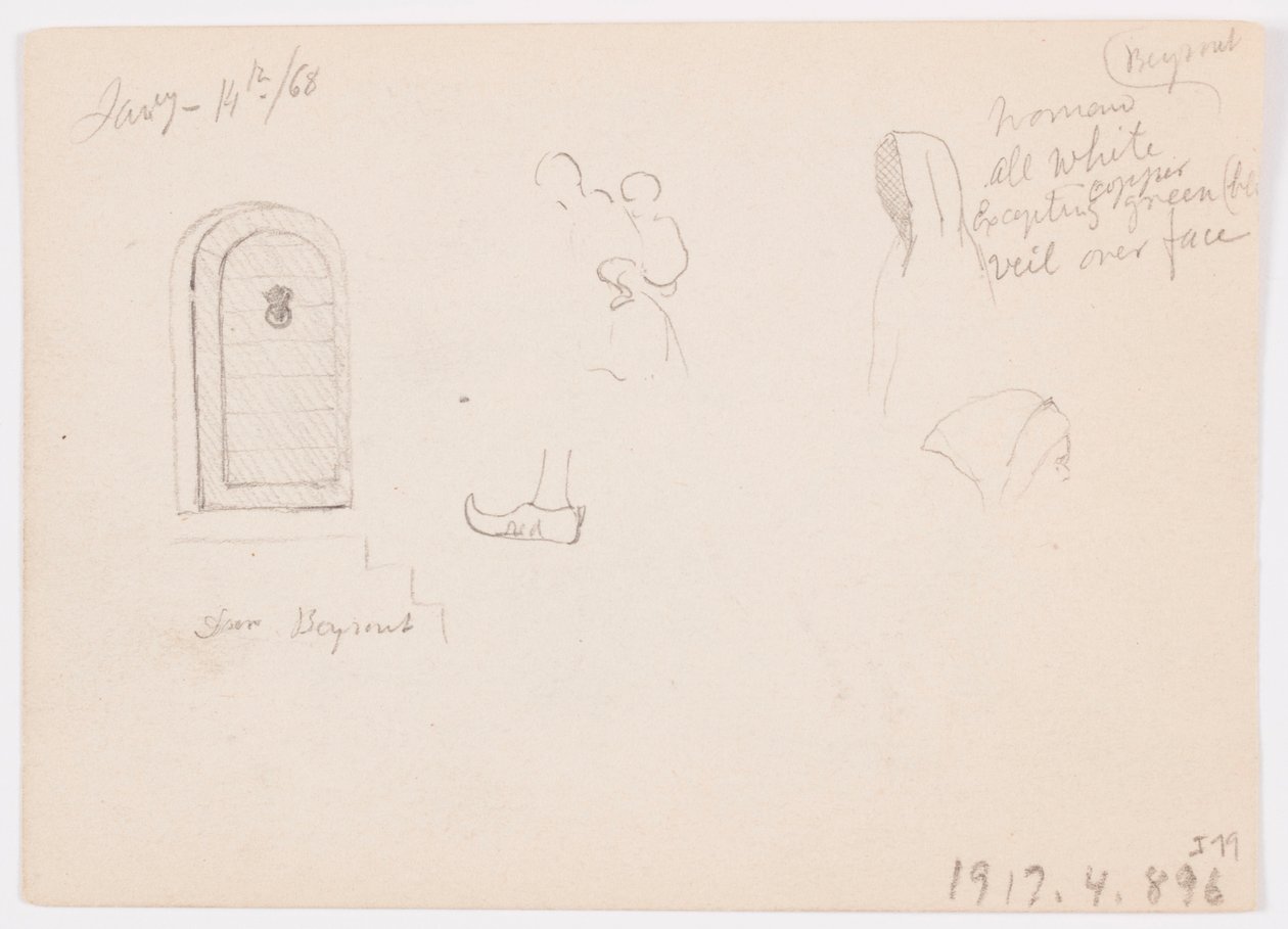 Tekening, Schetsen van een koepelstructuur, schip en statig huis, januari 1868 door Frederic Edwin Church