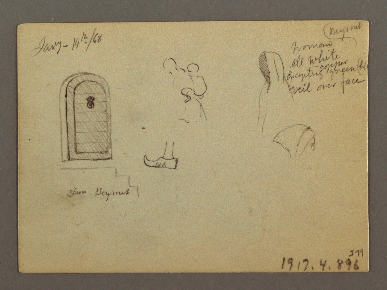 Tekening, Schetsen van een koepelstructuur, schip en statig huis, januari 1868 door Frederic Edwin Church