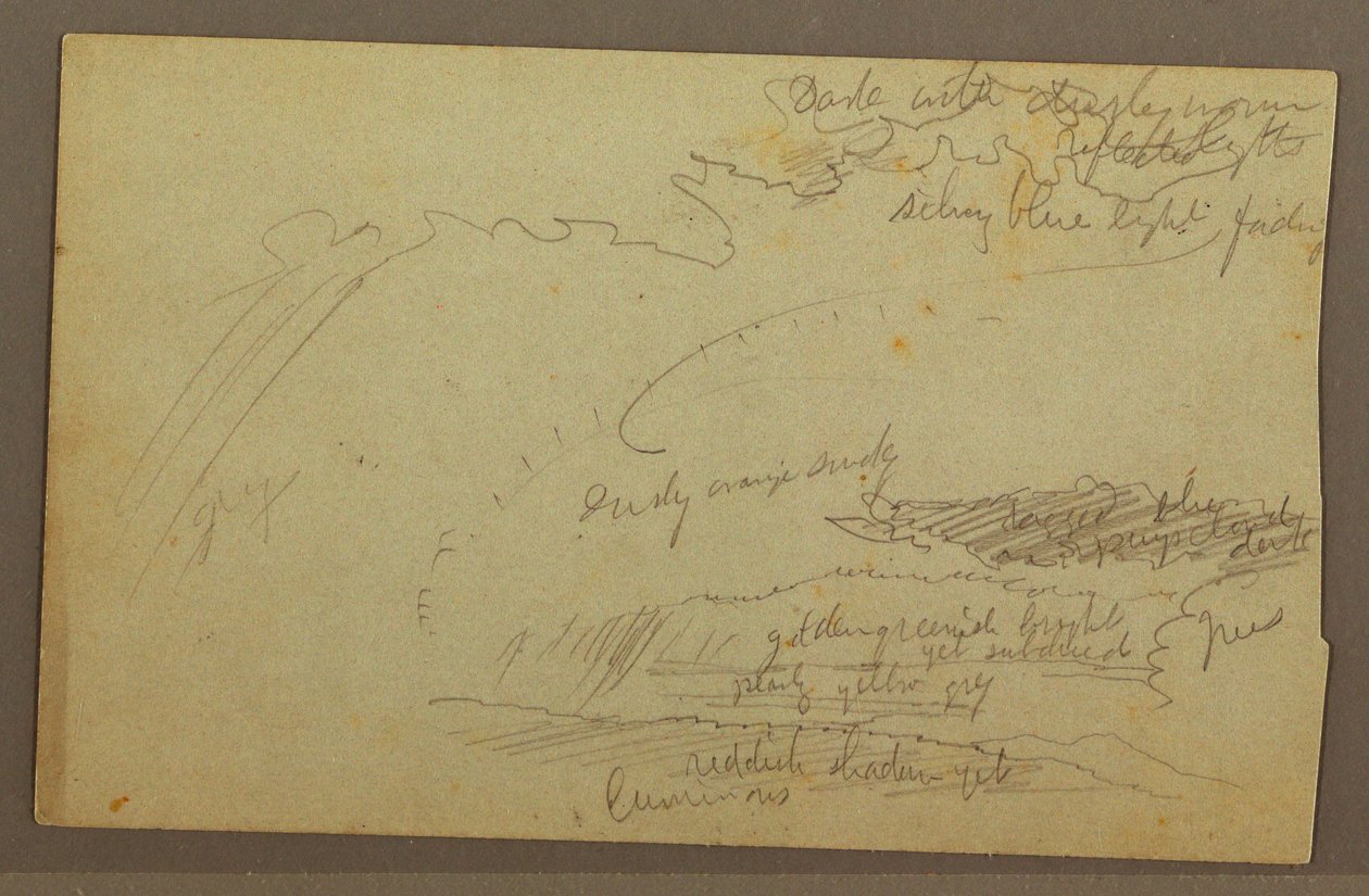 Tekening, Luchtstudie, bergruggen, regenboog, jaren 1860 door Frederic Edwin Church