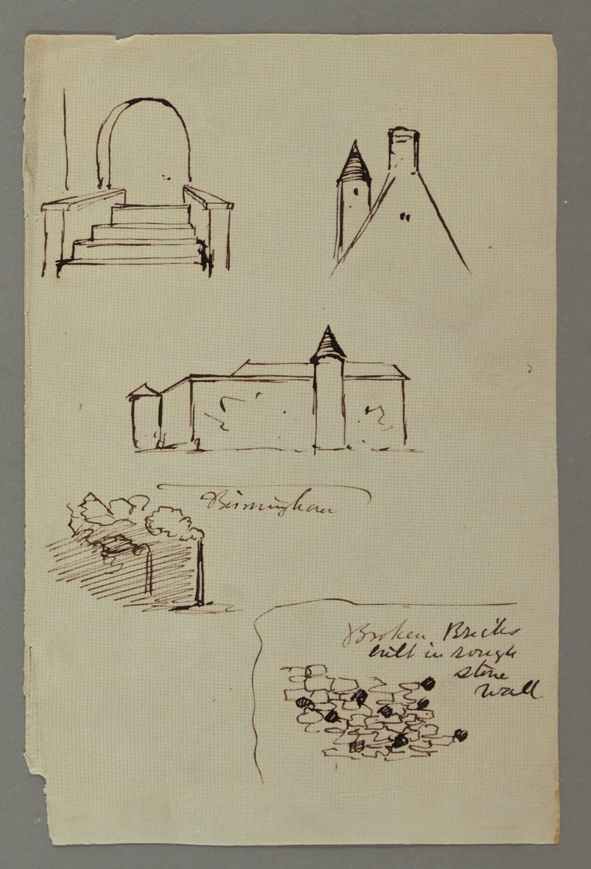 Tekening, Trappen, Dak met toren, Stenen muur, mogelijk 1869 door Frederic Edwin Church