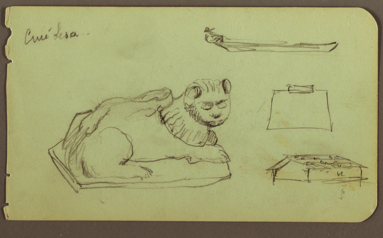 Tekening, Leeuwenbeeld, Skiff; Verso: Leeuwenbeeld, december 1883 door Frederic Edwin Church
