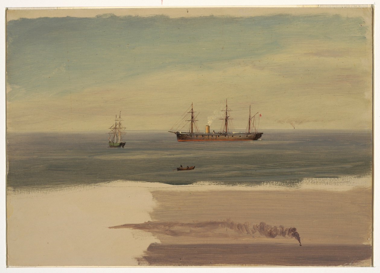 Tekening, Stoomboot en zeilboten, juli 1859 door Frederic Edwin Church