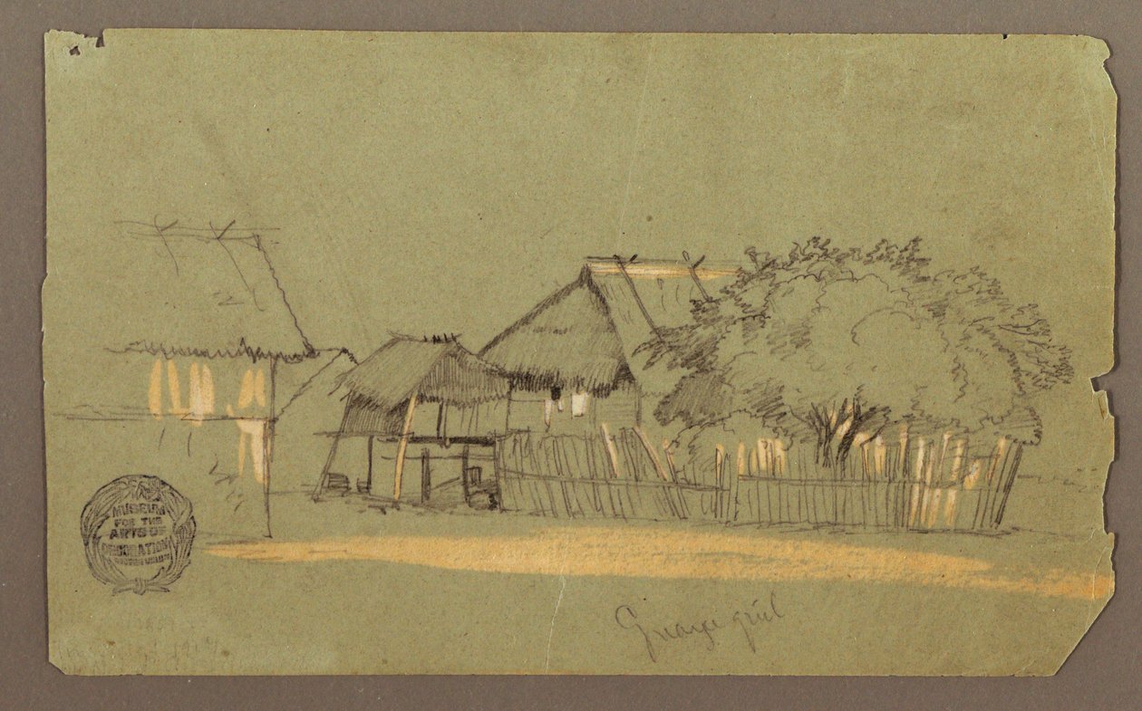 Tekening, Straat met huizen, Guayaquil, Ecuador, mei 1857 door Frederic Edwin Church