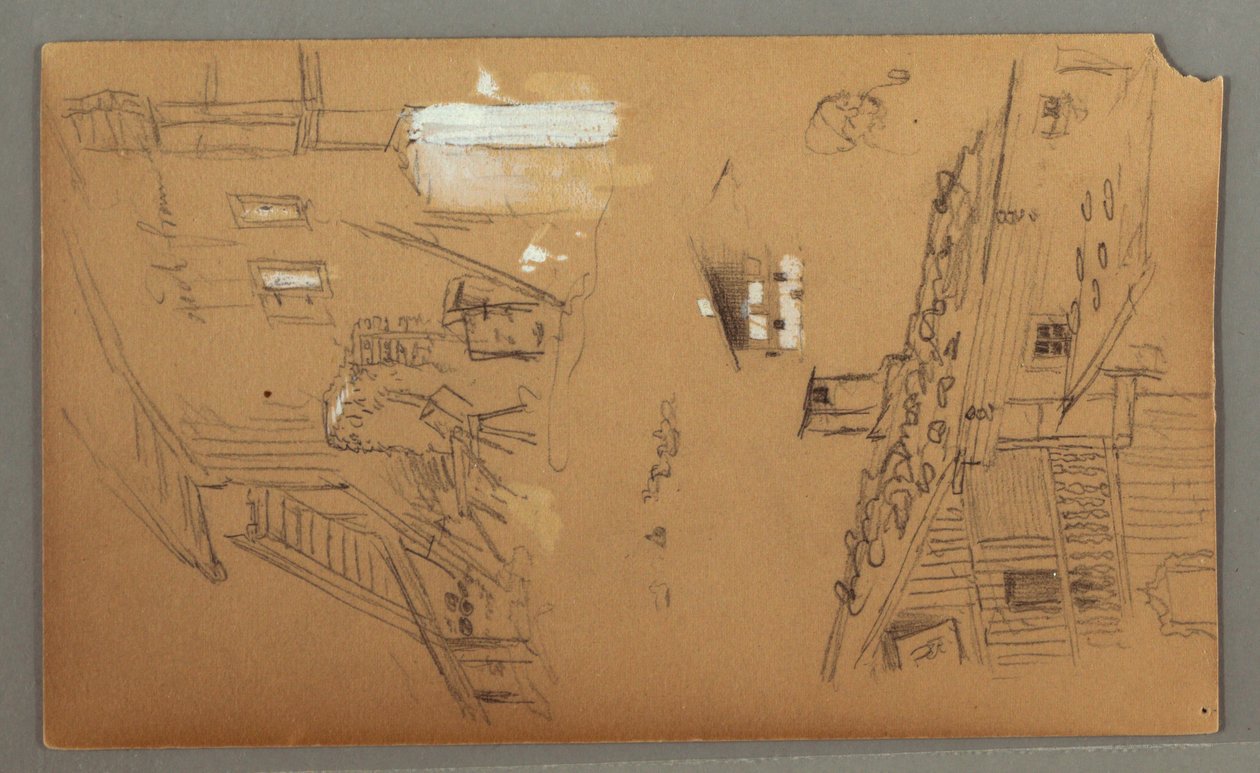 Tekening, Studies van Chalet, man met pijp, Eenden, 1868 door Frederic Edwin Church