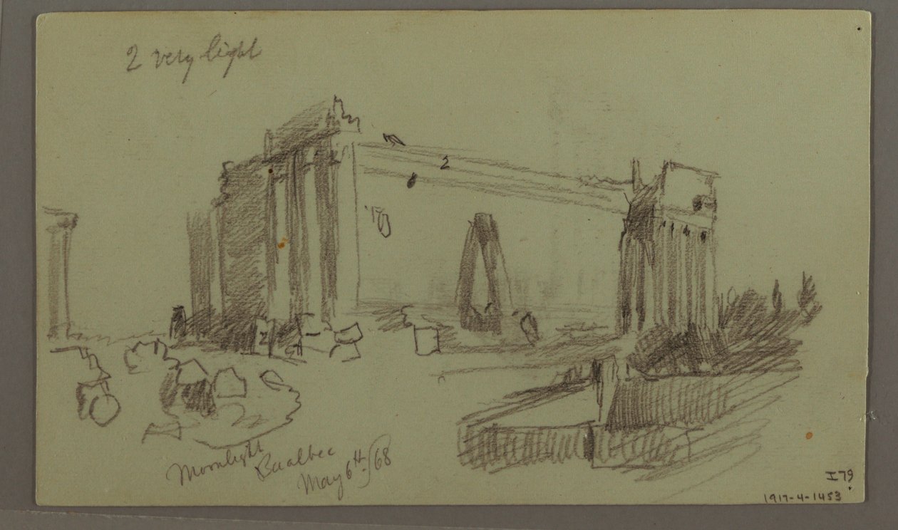 Tekening, Studie van tempelruïnes, 8 mei 1868 door Frederic Edwin Church