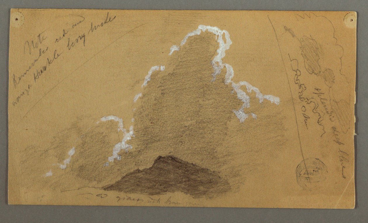 Tekening, Top met grote wolken, mogelijk 1868 door Frederic Edwin Church