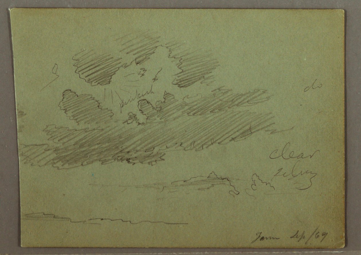 Tekening, Zonnestraal achter wolken, september 1869 door Frederic Edwin Church
