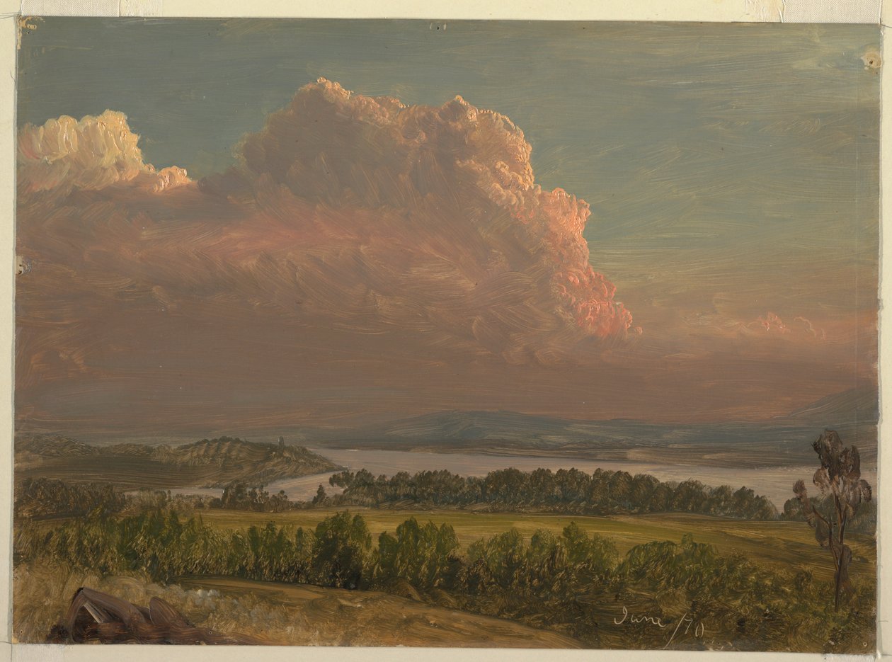Tekening, Zonsondergang over de Hudson-vallei, juni 1870 door Frederic Edwin Church