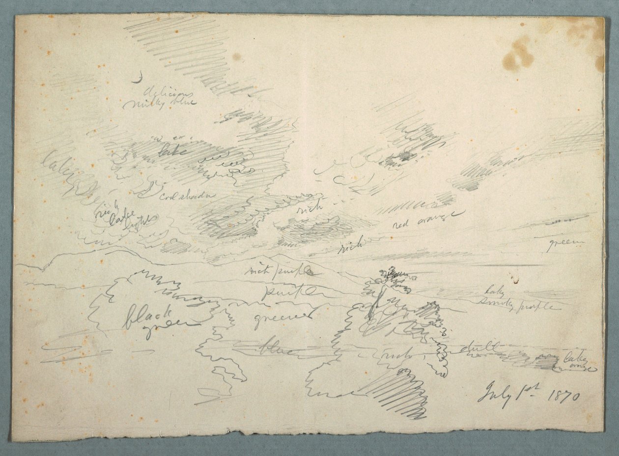 Tekening, Zonsondergang vanuit Olana, 1 juli 1870 door Frederic Edwin Church