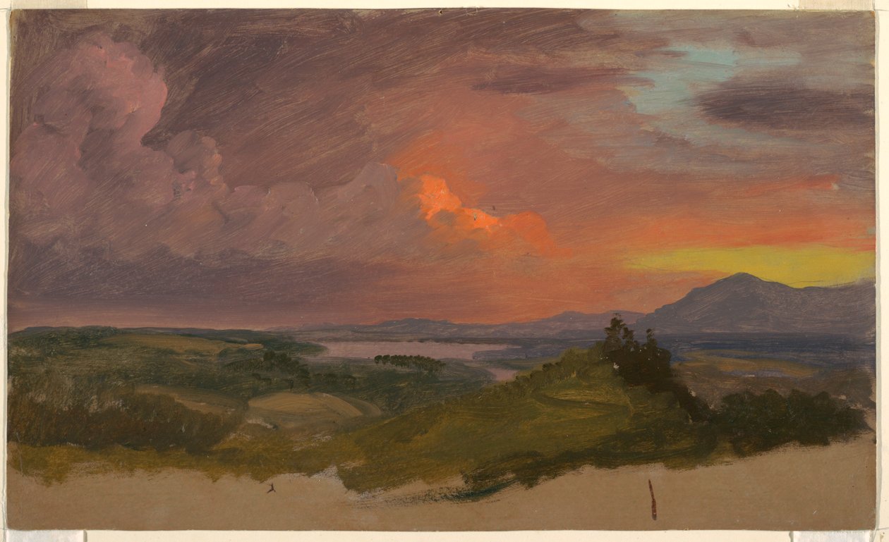 Tekening, Zonsondergang in de Hudson-vallei, 1870-75 door Frederic Edwin Church