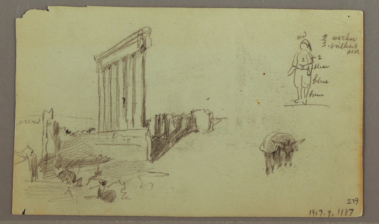 Tekening, Tempel van Jupiter bij zonsopgang, Baalbek, 7 mei 1868 door Frederic Edwin Church