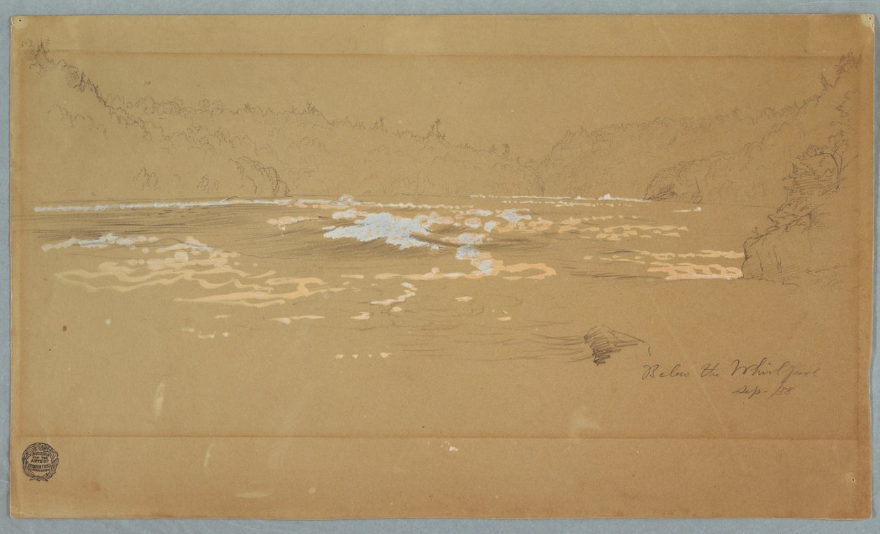 Tekening, De rivier "Onder de draaikolk", september 1858 door Frederic Edwin Church